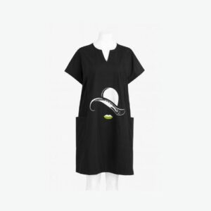 black graphic shift dress with pockets