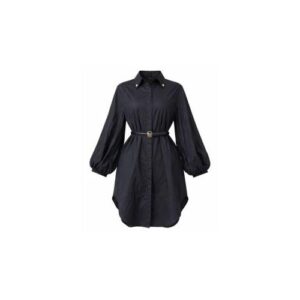 black belted balloon sleeve midi shirt dress