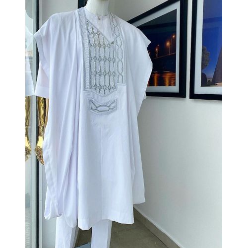 white native agbada wear short sleeves hand white native agbada wear short sleeves hand